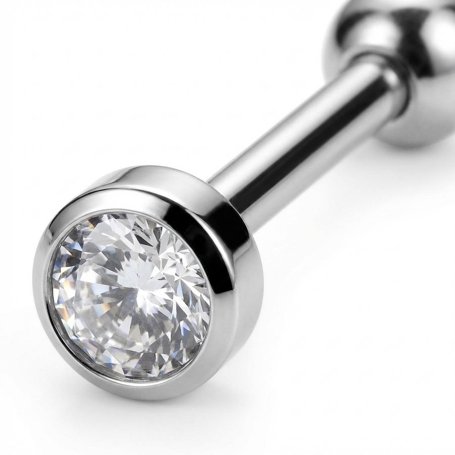 Piercing con zircone colorato in Titanio F136 - Piercing per lingua