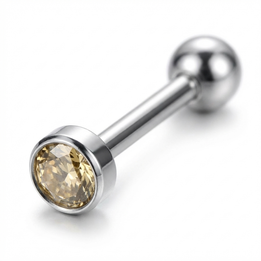 Piercing con zircone colorato in Titanio F136 - Piercing per lingua