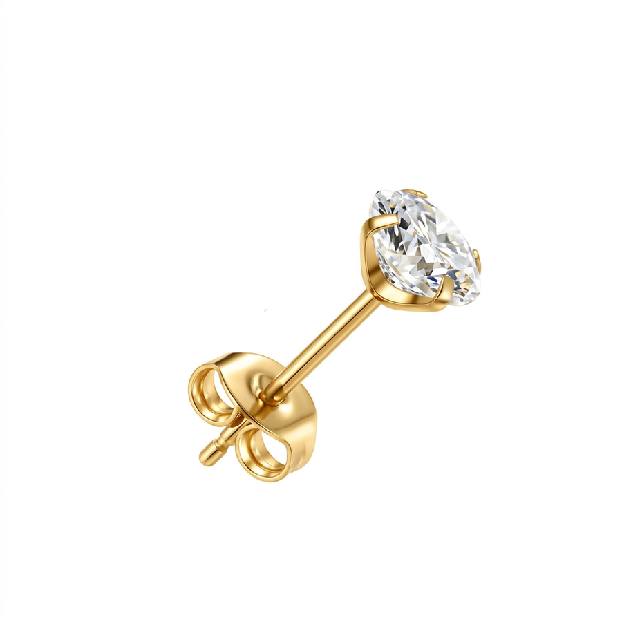 Orecchino con zircone rotondo in Titanio F136 - Orecchino per lobo