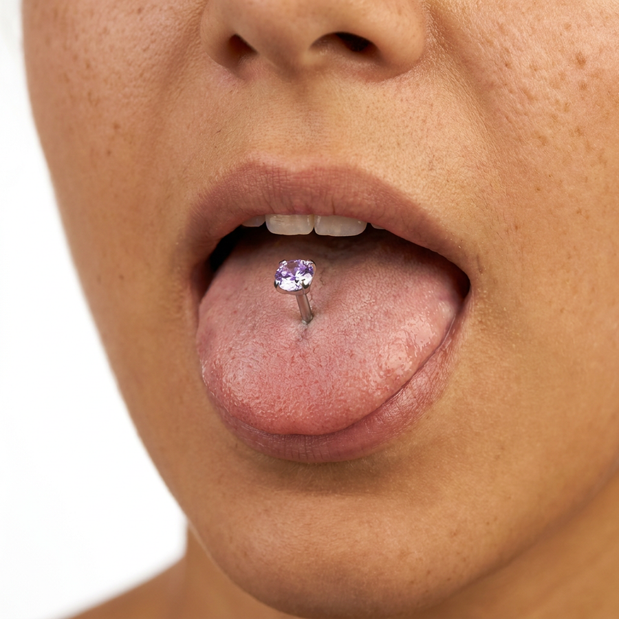 Piercing con zircone rotondo in Titanio F136 - Piercing per lingua