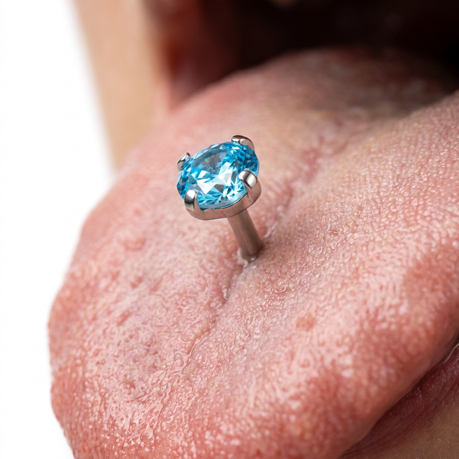 Piercing con zircone rotondo in Titanio F136 - Piercing per lingua