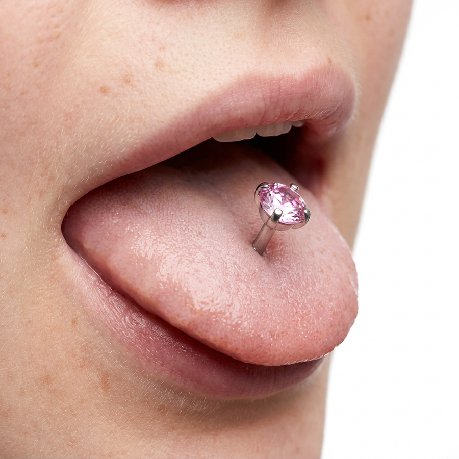 Piercing con zircone rotondo in Titanio F136 - Piercing per lingua