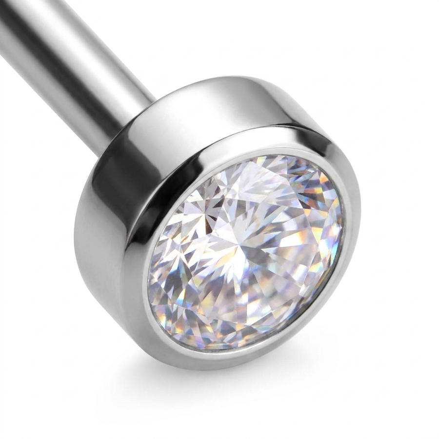 Piercing con zircone colorato in Titanio F136 - Piercing per lingua