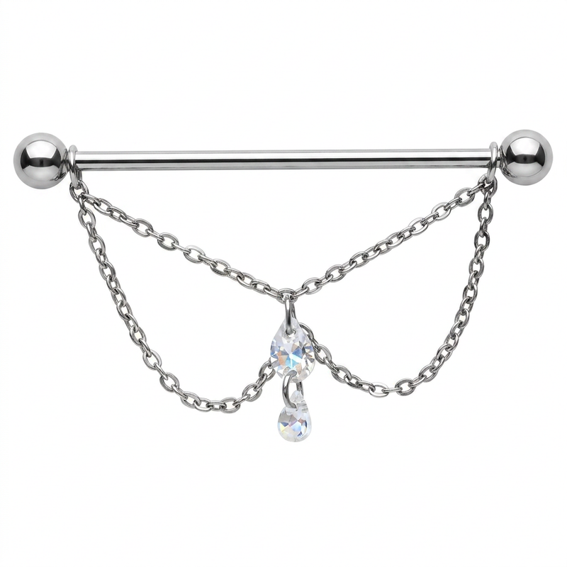 Piercing con catena e pietre in Titanio G23 - Piercing per Industrial