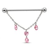 Piercing con catene e pietre rosa in Titanio G23 - Piercing per Industrial