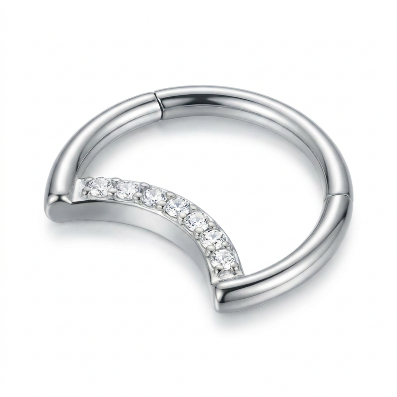 Piercing mezza luna con zirconi in Titanio G23 - Piercing per Lobo, helix, daith, septum