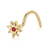 Piercing con fiore con zircone rosso in Titanio - Piercing per naso