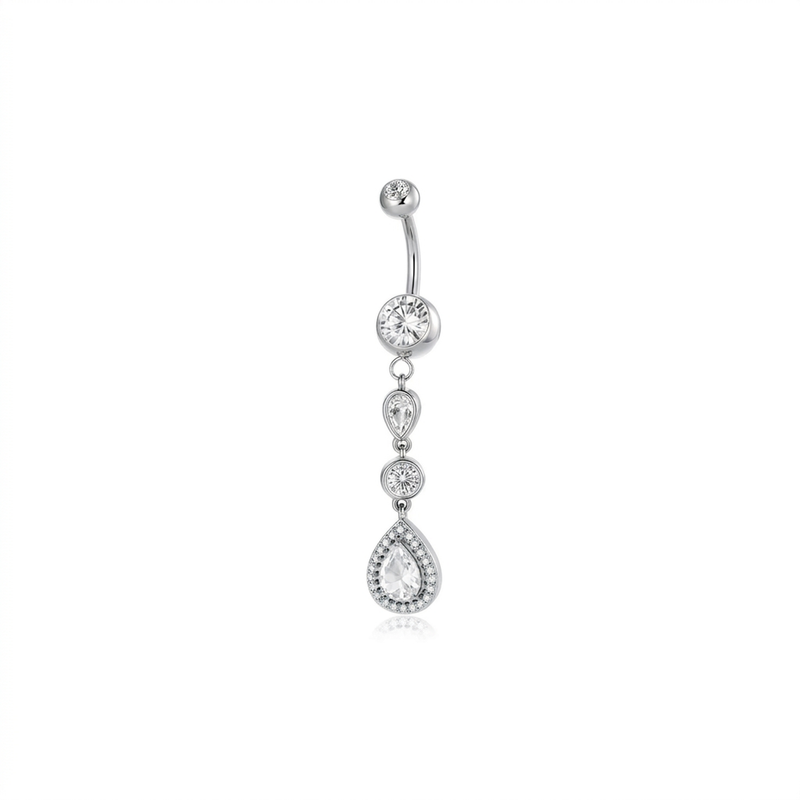 Piercing con zirconi e gocce pendenti in Acciaio Chirurgico 316L - Piercing per ombelico