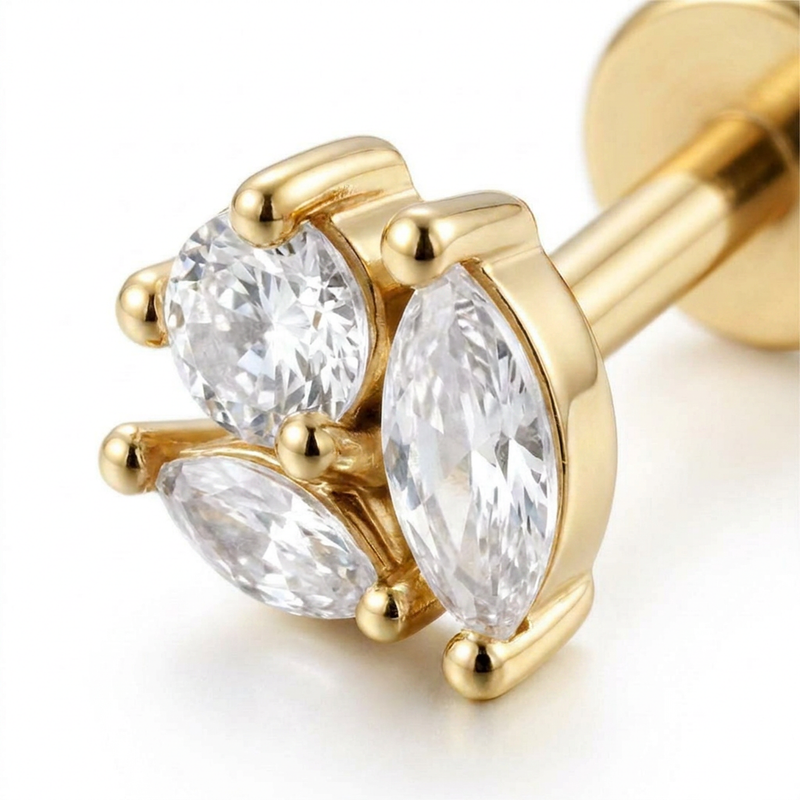 Barretta con tre zirconi in acciaio chirurgico 316L con zirconi - Piercing per orecchio