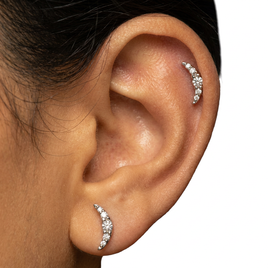 Barretta con arco di zirconi in Acciaio Chirurgico 316L - Piercing per orecchio