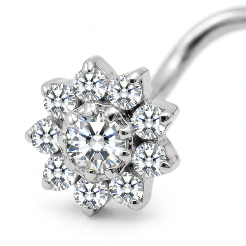 Piercing con fiorellino di zirconi in Titanio G23- Piercing per naso