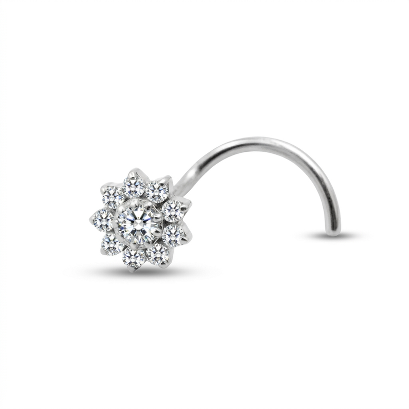 Piercing con fiorellino di zirconi in Titanio G23- Piercing per naso