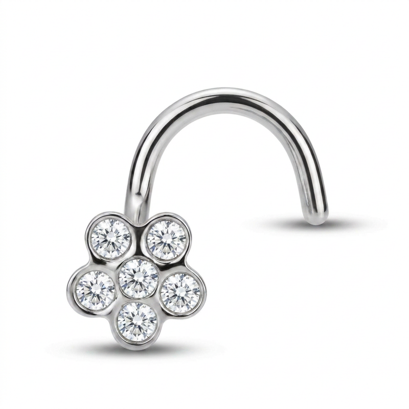 Piercing con fiorellino di zirconi in Titanio G23- Piercing per naso