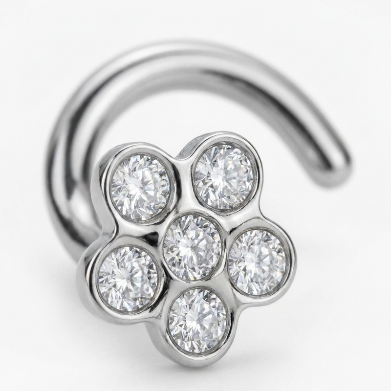 Piercing con fiorellino di zirconi in Titanio G23- Piercing per naso
