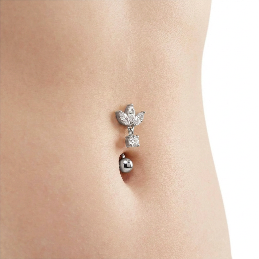 Piercing con zirconi in Titanio G23- Piercing per ombelico