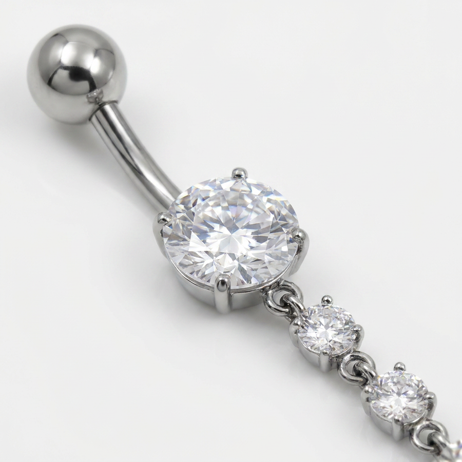 Piercing con zirconi rotondi e pendenti in Titanio G23 - Piercing per ombelico