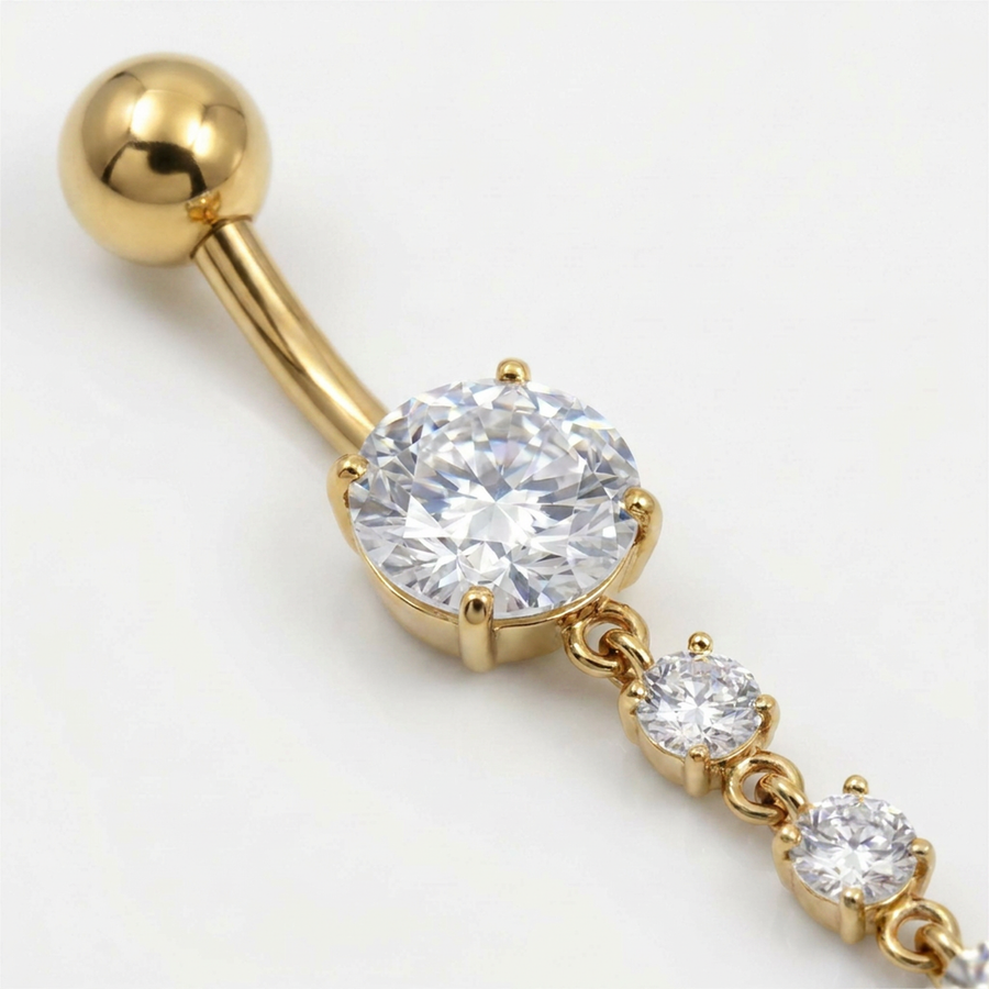 Piercing con zirconi rotondi e pendenti in Titanio G23 - Piercing per ombelico