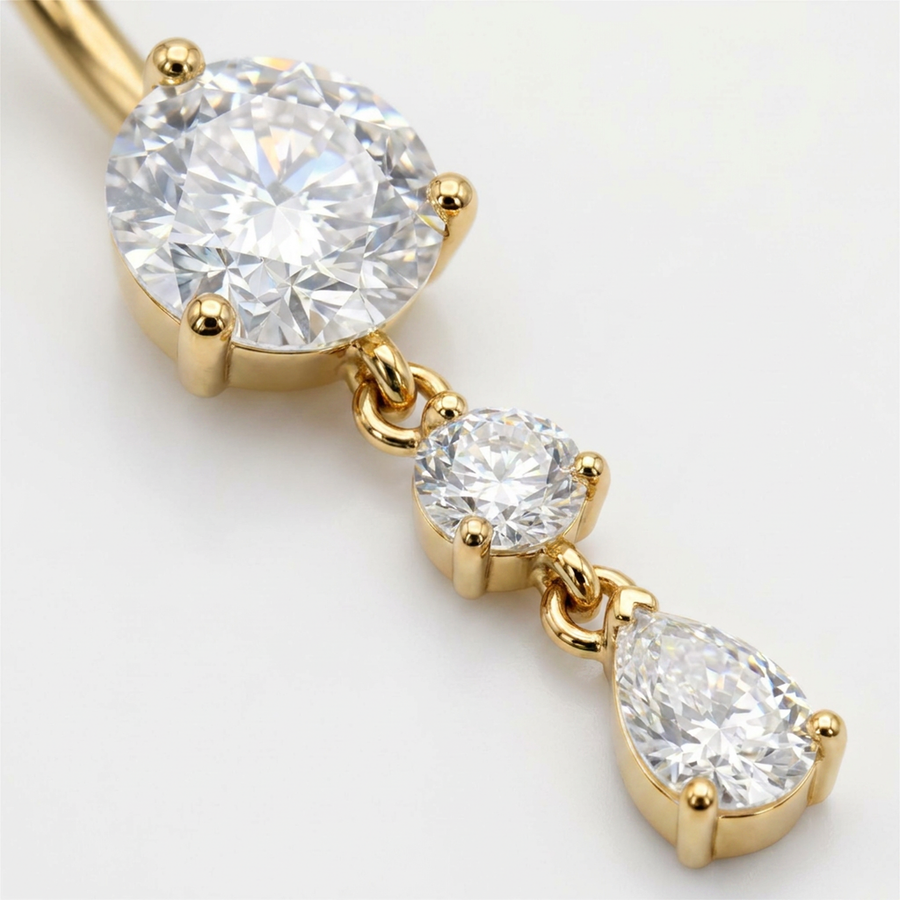 Piercing con zirconi pendenti in Titanio G23- Piercing per ombelico