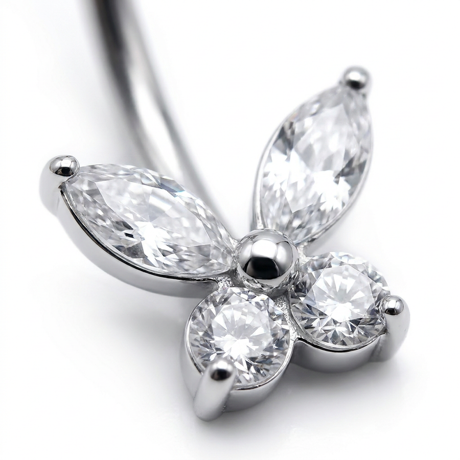 Piercing con farfalla di zirconi in Titanio G23- Piercing per ombelico
