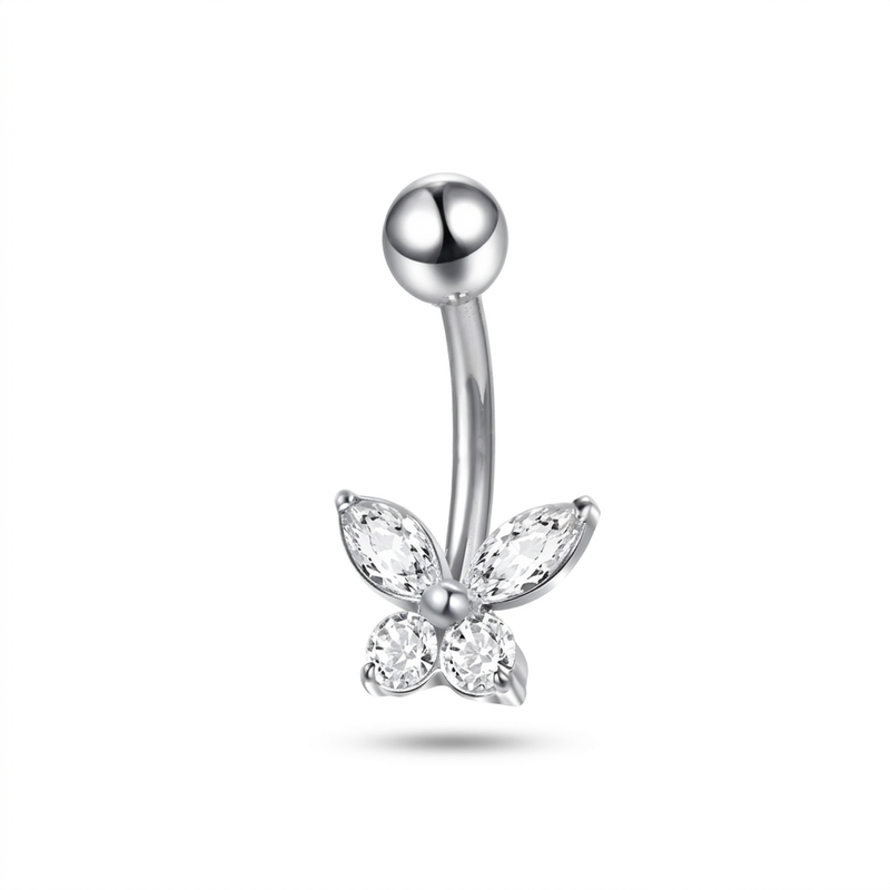 Piercing con farfallina di zirconi in Titanio G23 - Piercing per ombelico