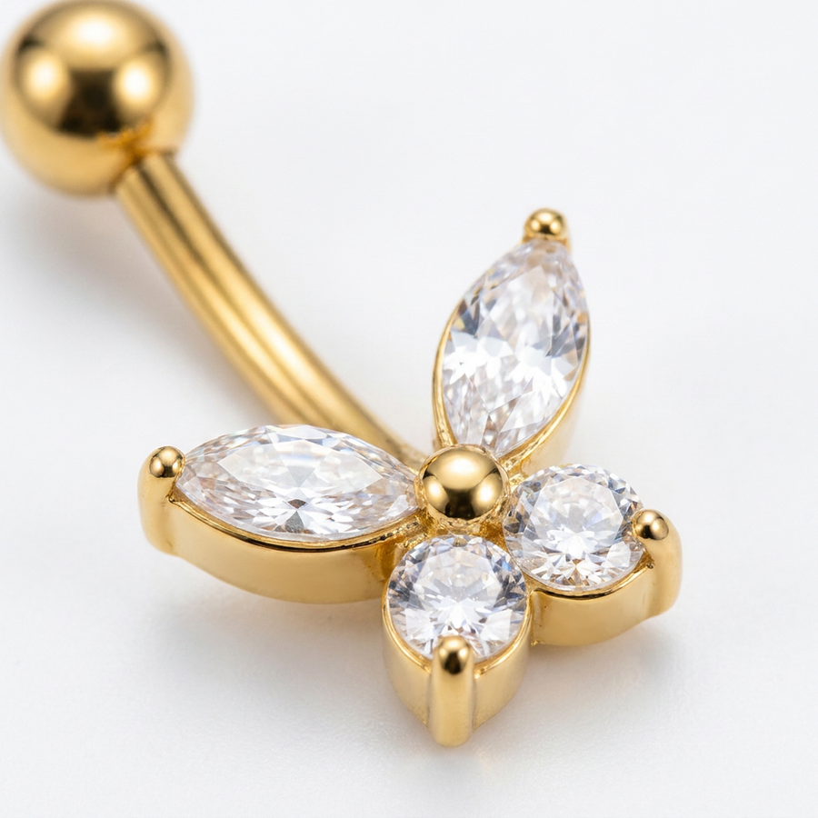 Piercing con farfallina di zirconi in Titanio G23 - Piercing per ombelico