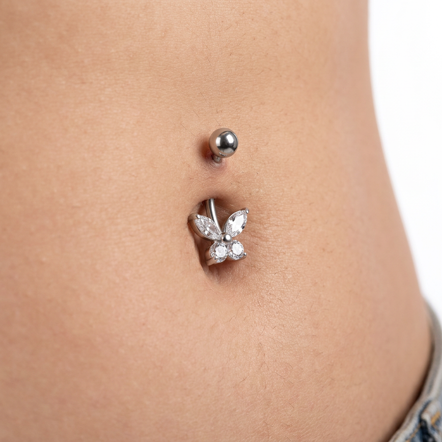 Piercing con farfallina di zirconi in Titanio G23 - Piercing per ombelico
