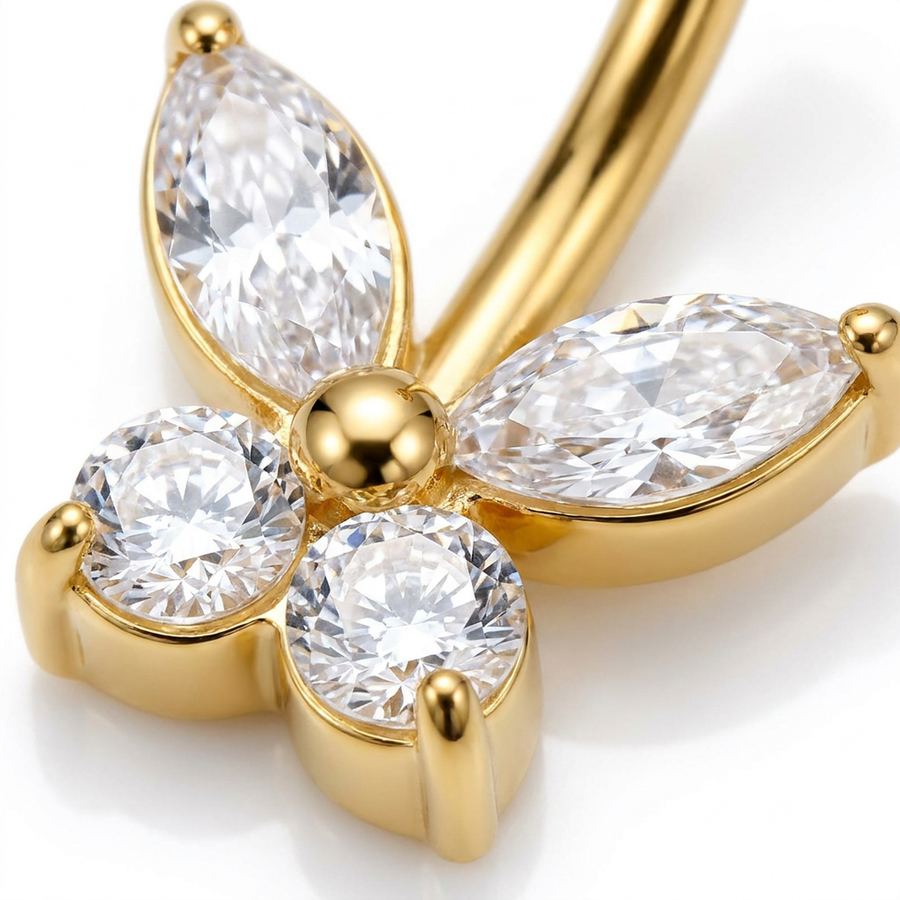 Piercing con farfalla di zirconi in Titanio G23- Piercing per ombelico