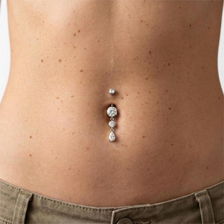 Piercing con zirconi pendenti in Titanio G23- Piercing per ombelico