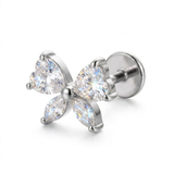Piercing con fiocco di zirconi in Titanio G23- Piercing per Lobo, helix, forward helix, conch, flat, tragus