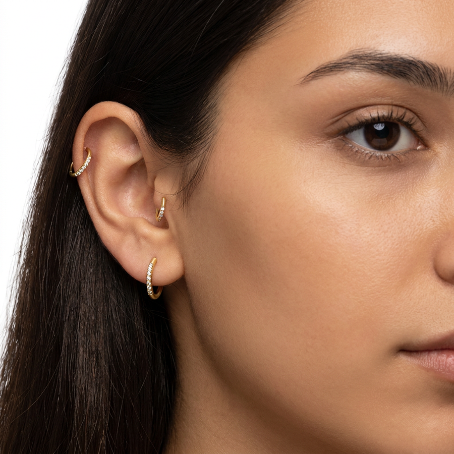 Cerchietto con brillantini in Titanio - Piercing per orecchio / labbra