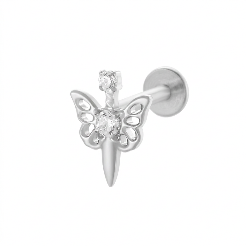 Piercing con libellula di zirconi in Titanio G23- Piercing per Lobo, helix, forward helix, conch, flat, tragus