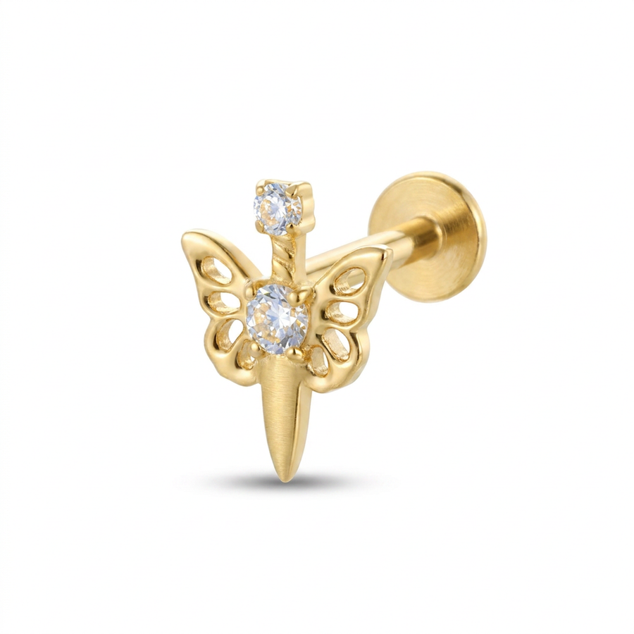 Piercing con libellula di zirconi in Titanio G23- Piercing per Lobo, helix, forward helix, conch, flat, tragus