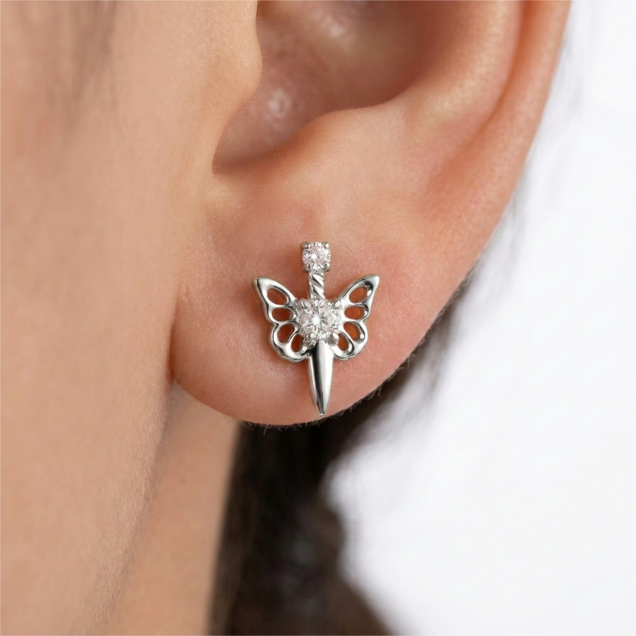 Piercing con libellula di zirconi in Titanio G23- Piercing per Lobo, helix, forward helix, conch, flat, tragus