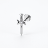 Piercing con coltello e zircone in Titanio G23- Piercing per Lobo, helix, forward helix, conch, flat, tragus