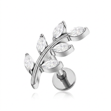 Piercing con ramoscello e zirconi in Titanio G23- Piercing per Lobo, helix, forward helix, conch, flat, tragus
