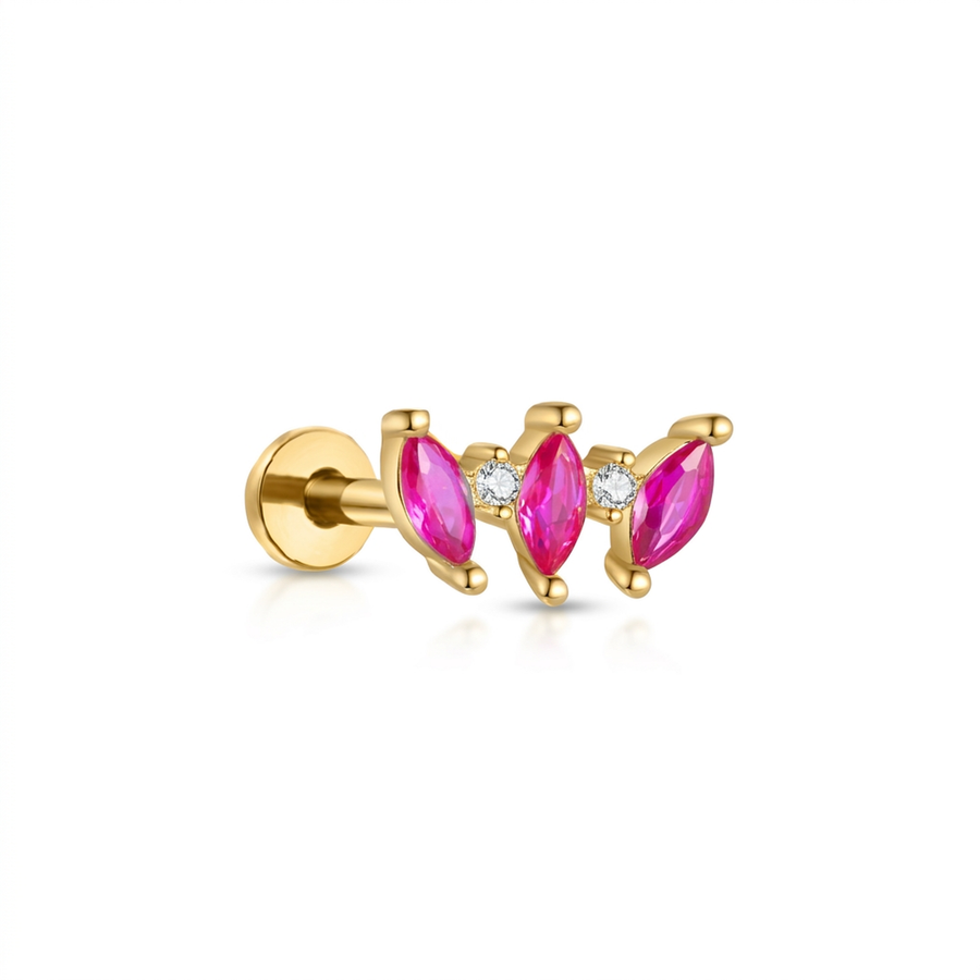 Piercing con zirconi fucsia in Titanio G23- Piercing per Lobo, helix, forward helix, conch, flat, tragus