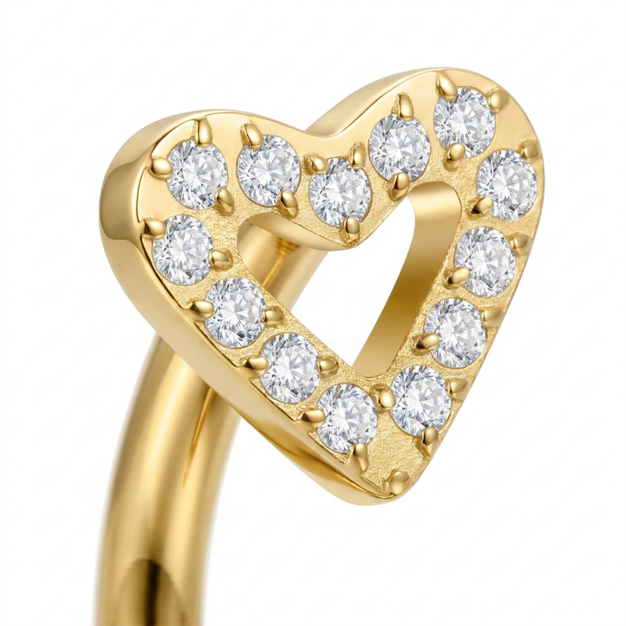 Piercing con cuore e zirconi in Titanio G23 - Piercing per Rook, snug, eyebrow