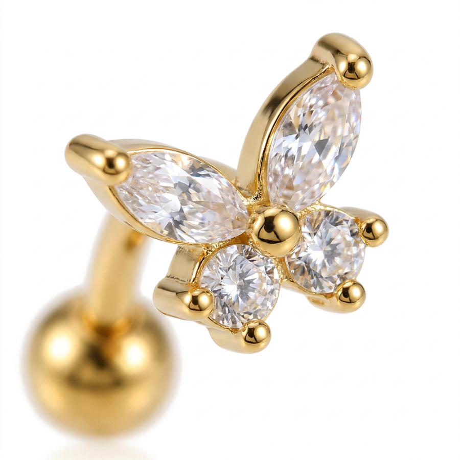 Piercing con farfallina di zirconi in Titanio G23 - Piercing per Rook, snug, eyebrow