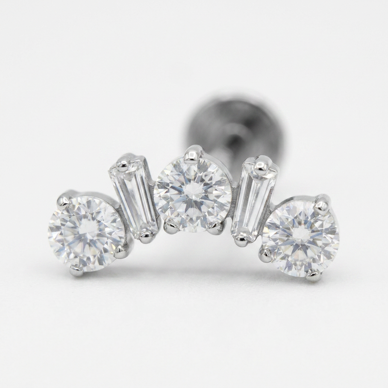 Piercing con zirconi in Titanio G23- Piercing per Lobo, helix, conch, flat