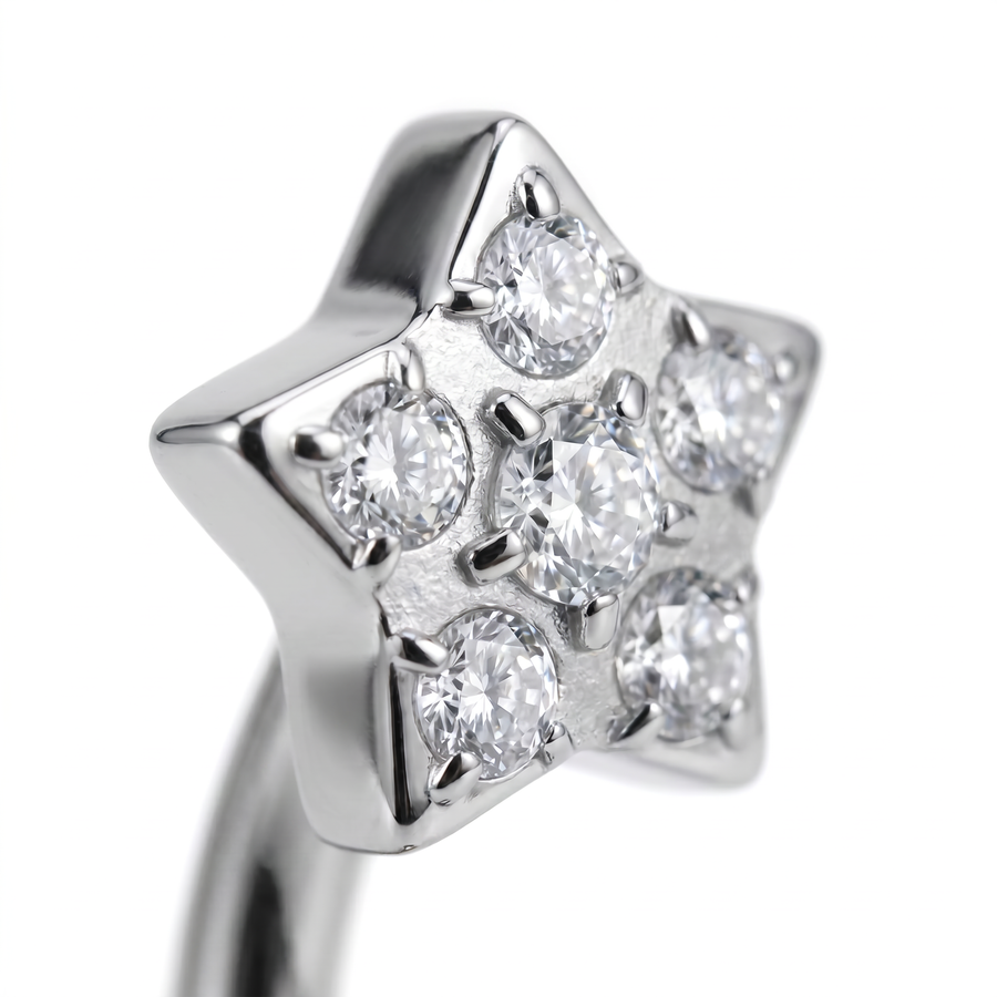 Piercing con stella di zirconi in Titanio G23 - Piercing per Rook, snug, eyebrow