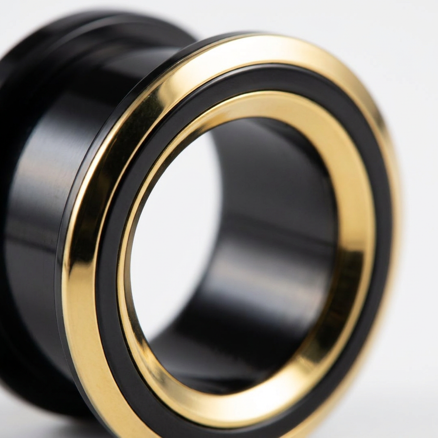 Dilatatore nero con doppia fascia oro in Acciaio Inox  - Piercing per Lobo