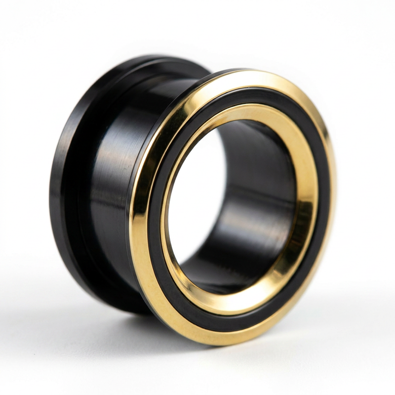 Dilatatore nero con doppia fascia oro in Acciaio Inox  - Piercing per Lobo