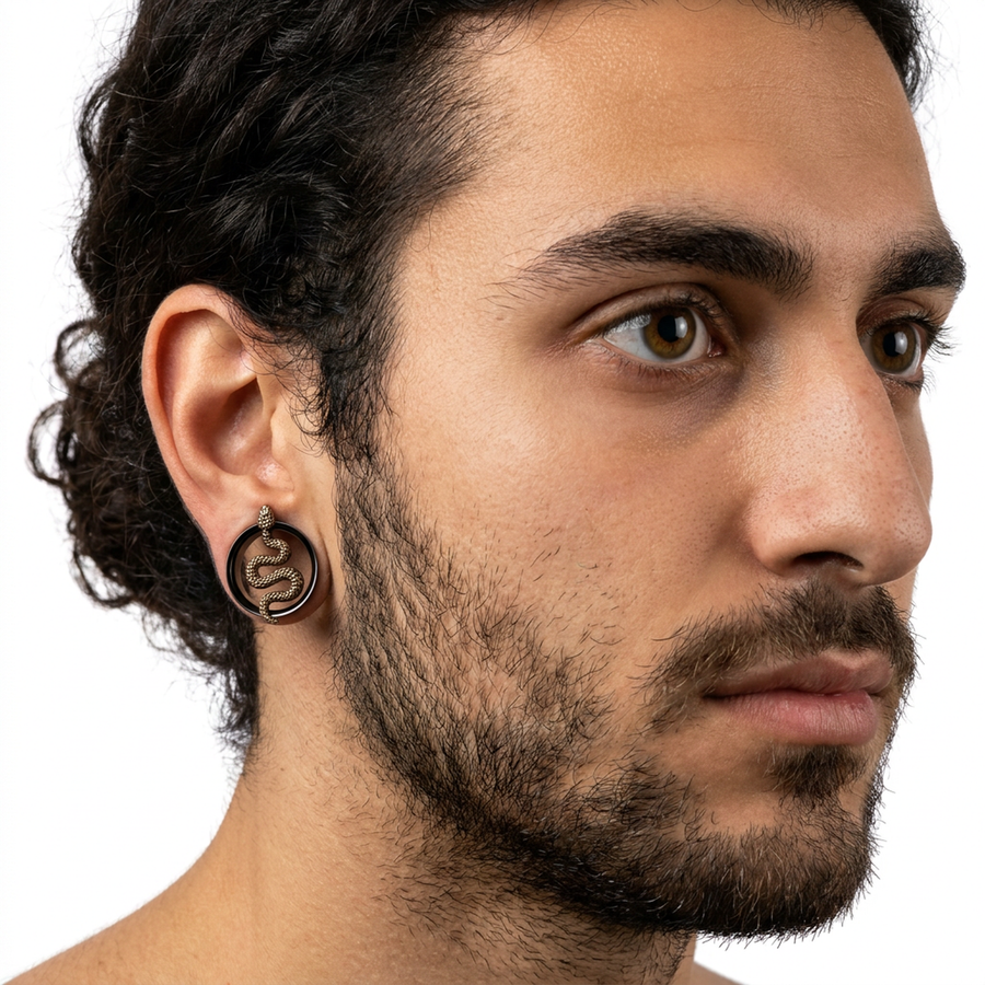Dilatatore nero con serpente in Acciaio Inox - Piercing per Lobo