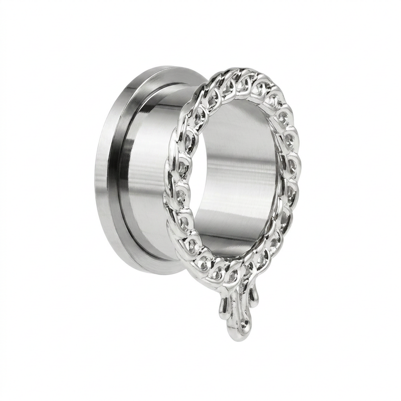 Dilatatore con catenina e goccia in Acciaio Inox - Piercing per Lobo