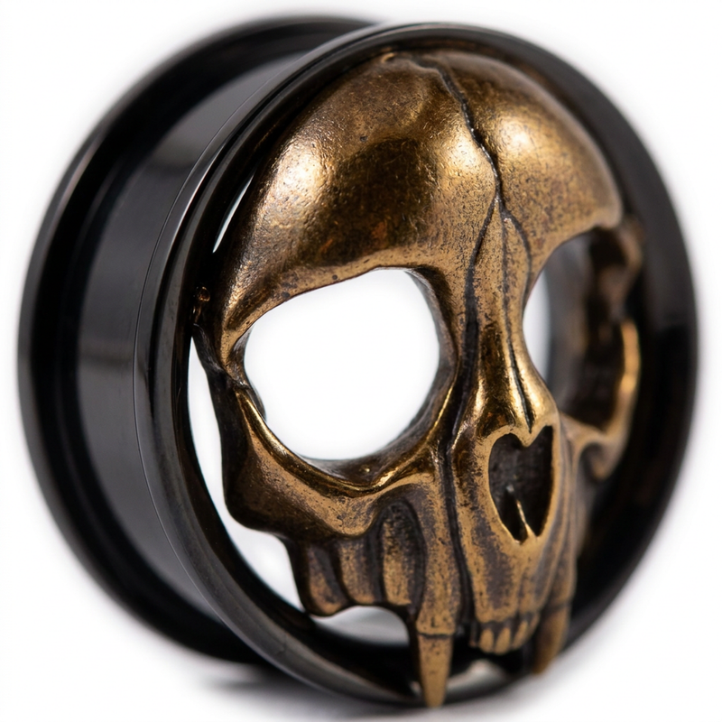 Dilatatore nero con teschio in Acciaio Inox - Piercing per Lobo