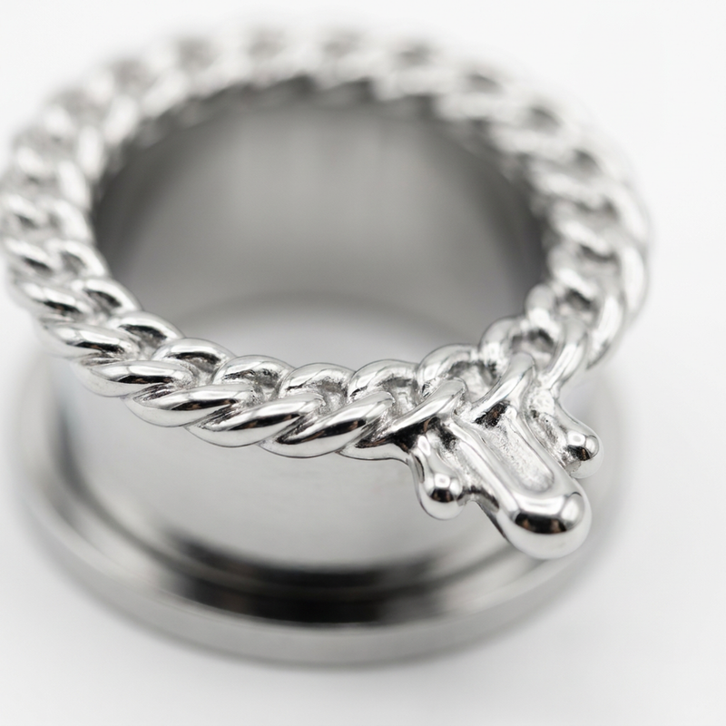 Dilatatore con catenina e goccia in Acciaio Inox - Piercing per Lobo