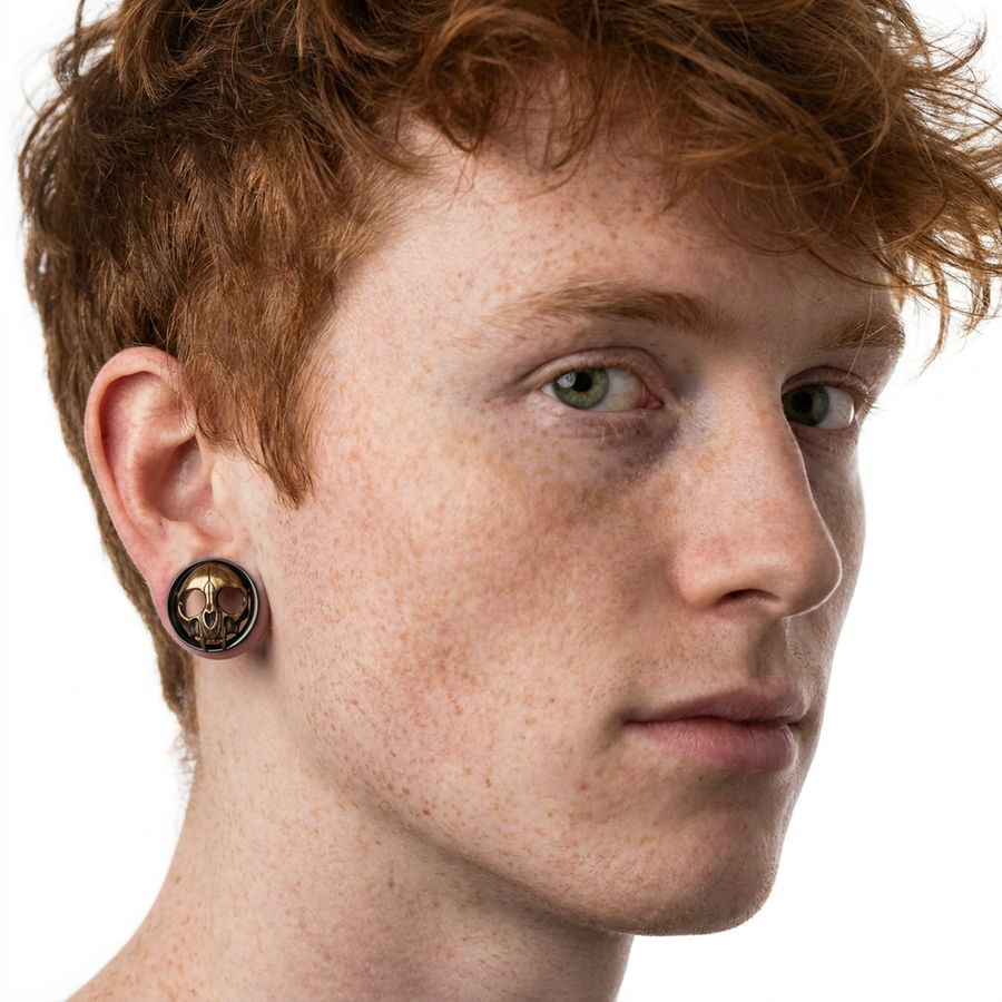 Dilatatore nero con teschio in Acciaio Inox - Piercing per Lobo