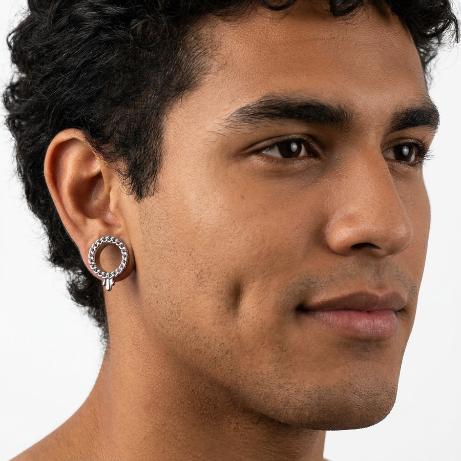 Dilatatore con catenina e goccia in Acciaio Inox - Piercing per Lobo