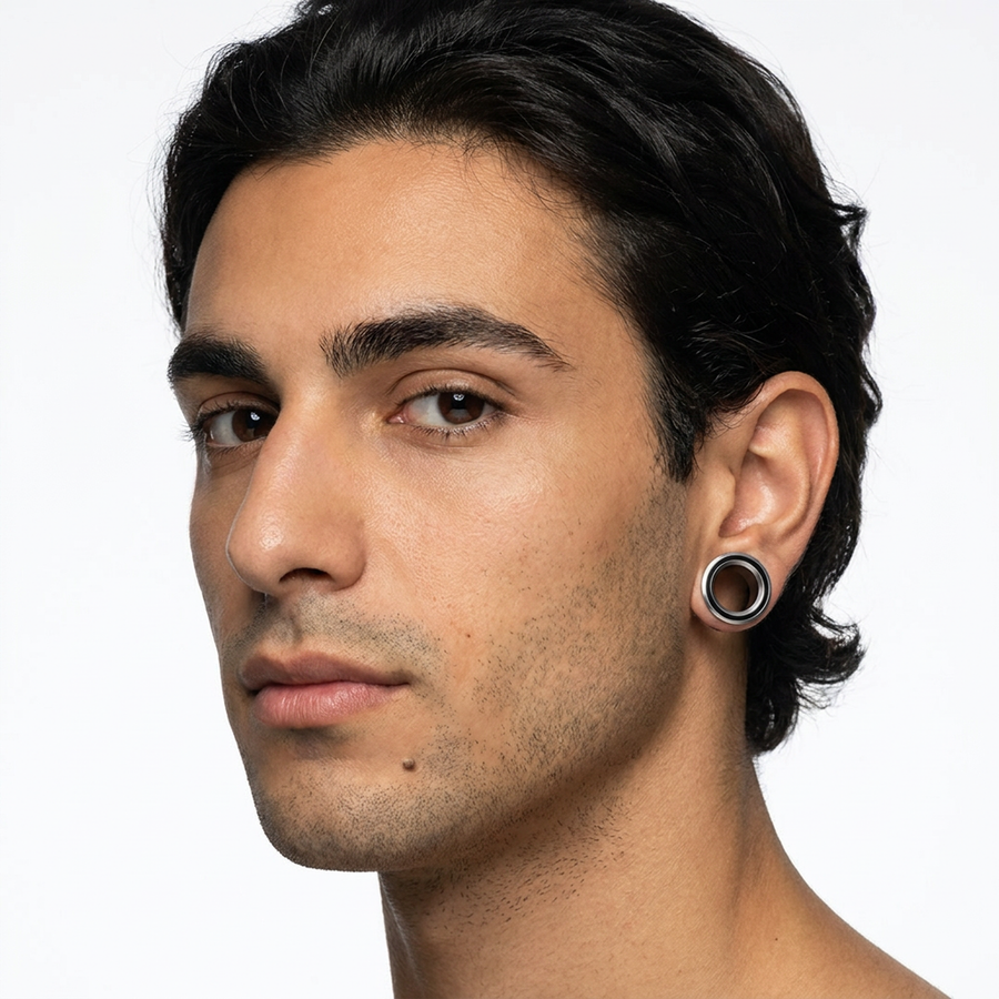 Dilatatore nero con fascia argentata in Acciaio Inox - Piercing per Lobo