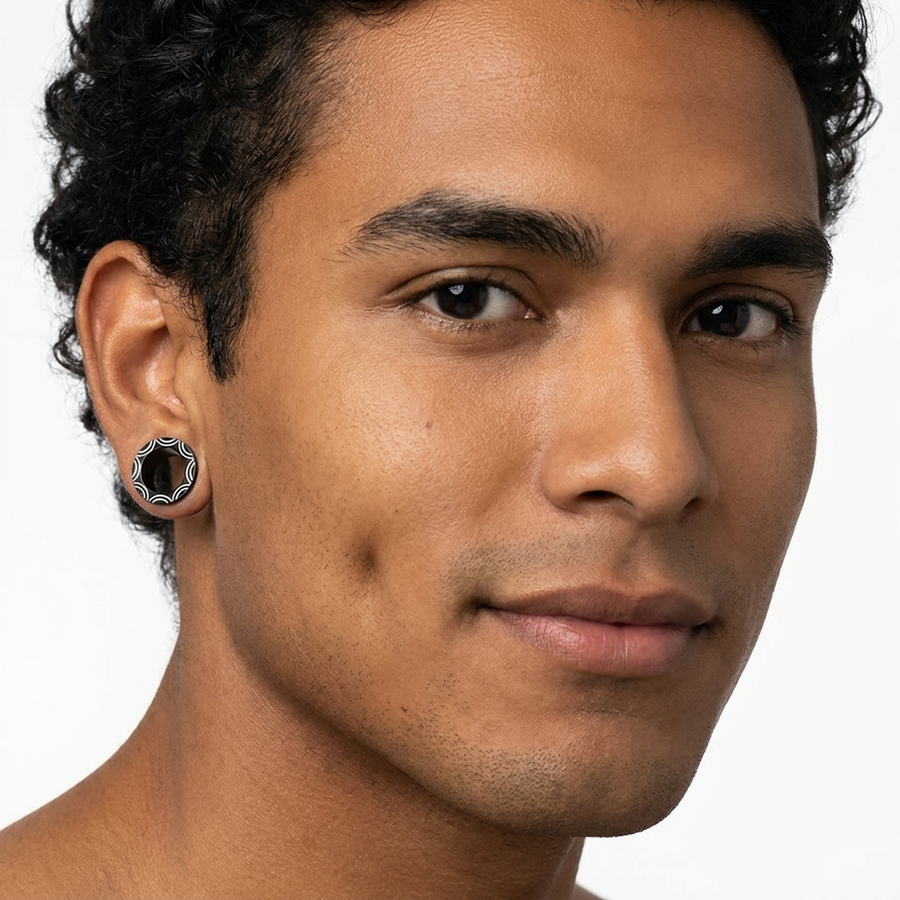 Dilatatore con fasce bianche in Acciaio Inox - Piercing per Lobo
